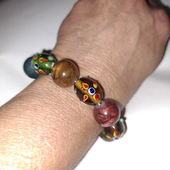 Art glass (10) colorful stretch bracelet smaller wrist Snug fit 3" not stretched - Picture 1 of 6